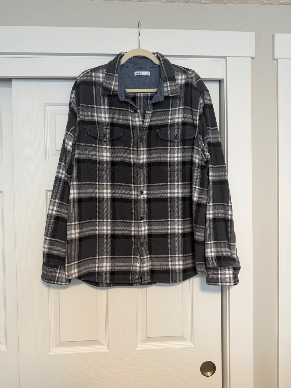 Sonoma Black and Gray Plaid Button-Up Shirt